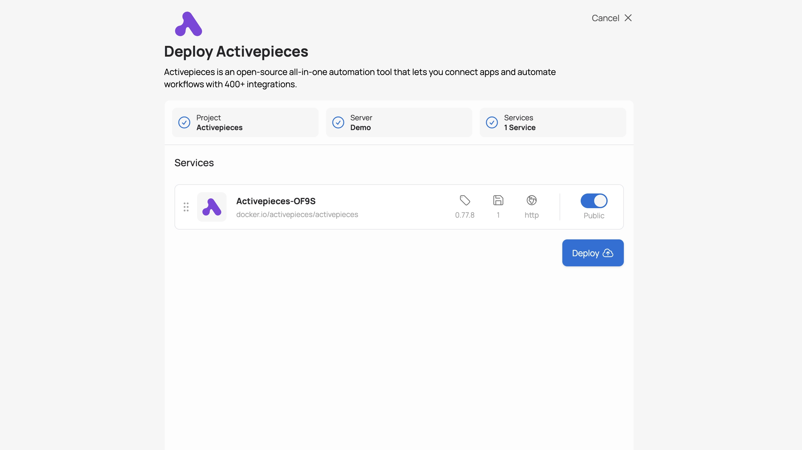 Sliplane App Screenshot Deploy Activepieces