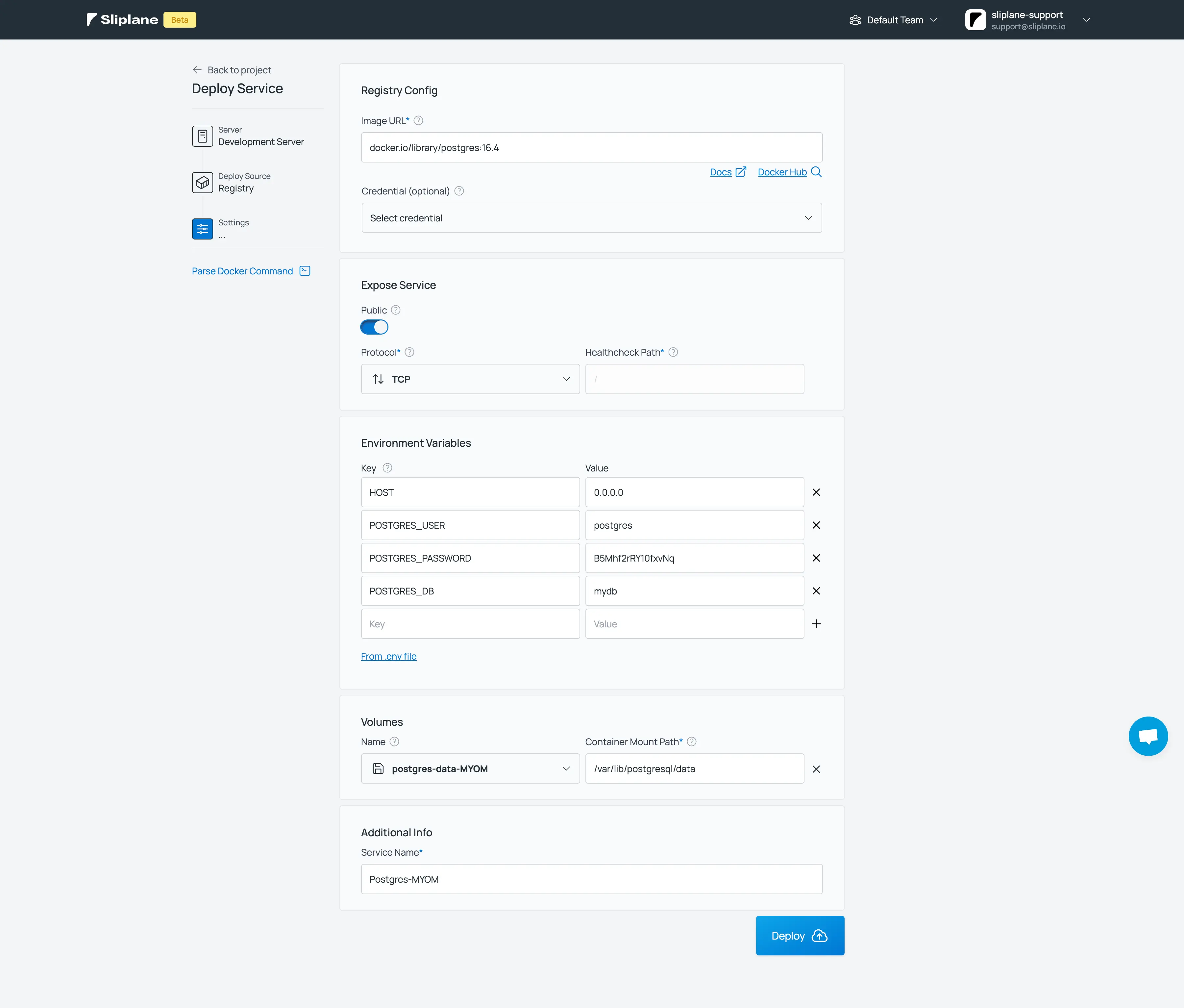 Sliplane App Screenshot of Deploy Dialog