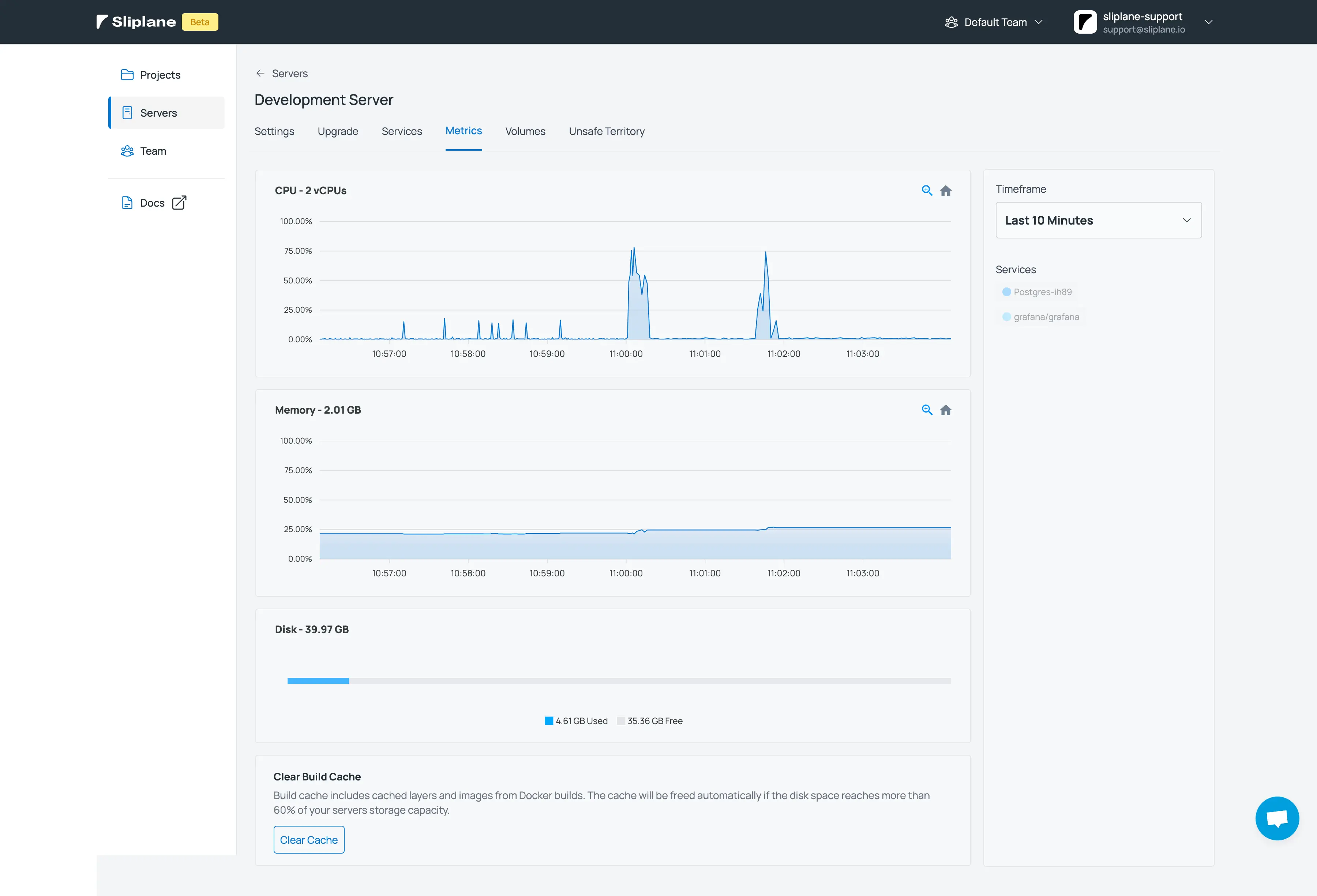 Sliplane App Screenshot of Server Metrics