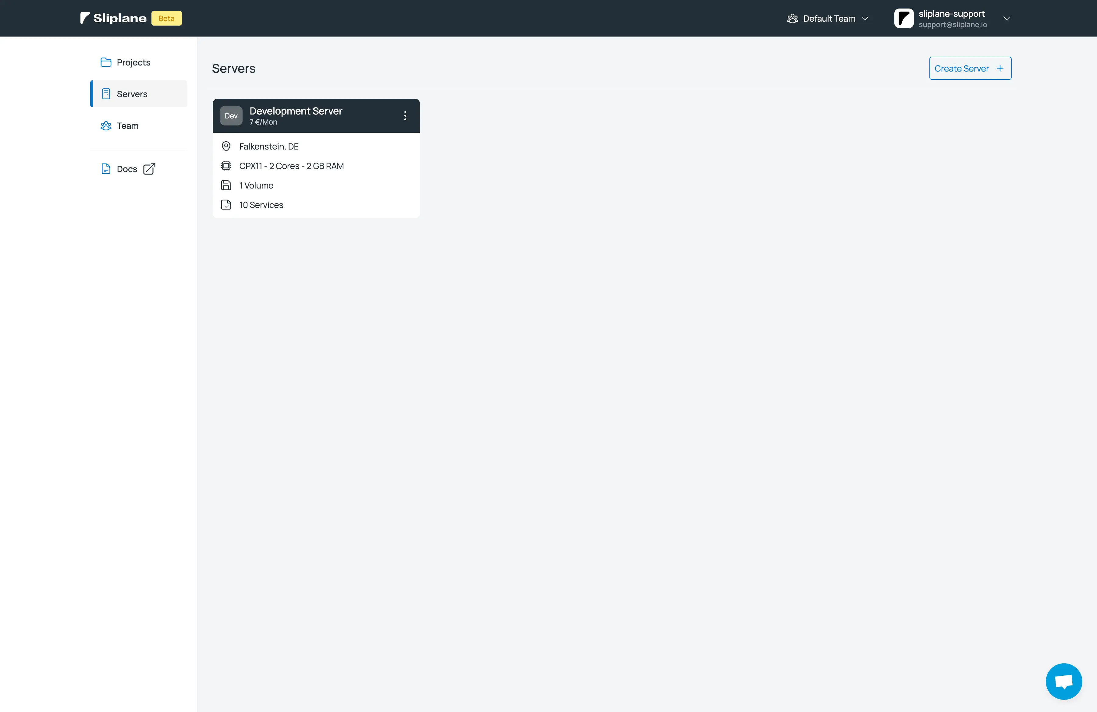 Sliplane App Screenshot of Servers overview