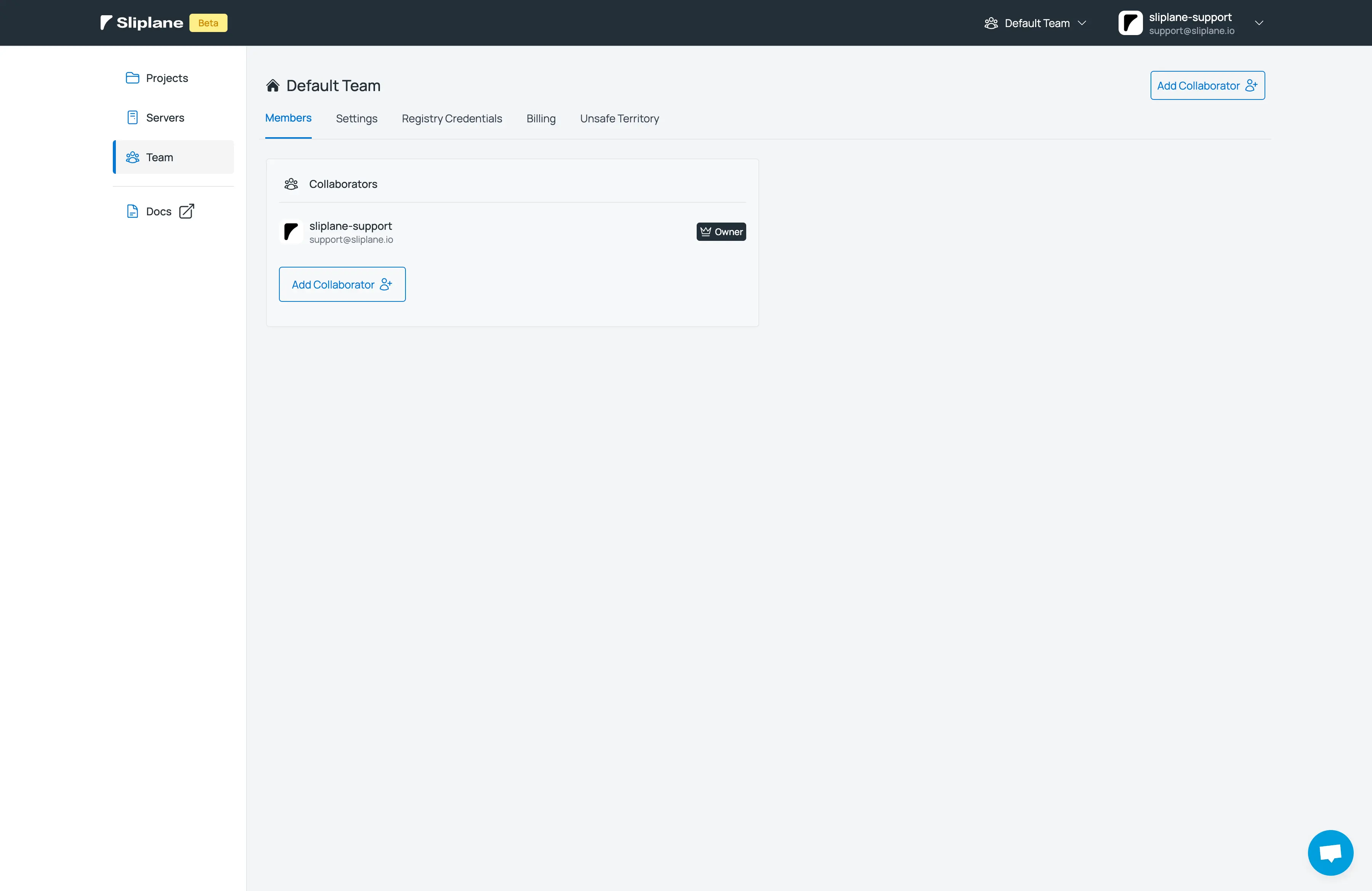 Sliplane App Screenshot of Team Settings